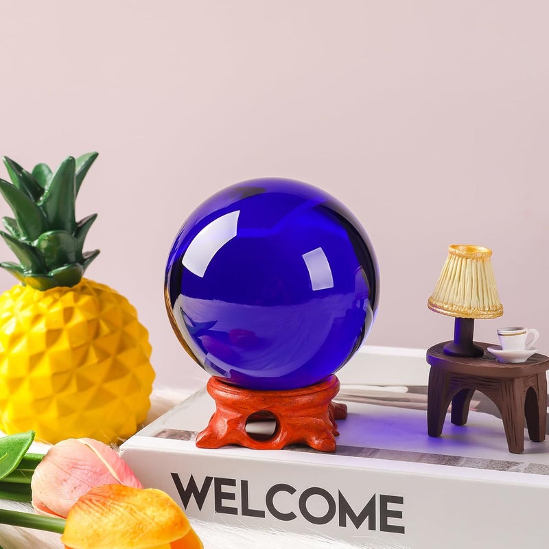 Modaier Dark Blue Crystal Ball 80mm/3.1 inch with Rose Wooden Stand and Gift Box for lensball Photography,Fortune Teller,Feng Shui, Witchcraft Decor,Scrying,Magic,Quartz Glass Orb Prop Decorative Sphere - Image 2